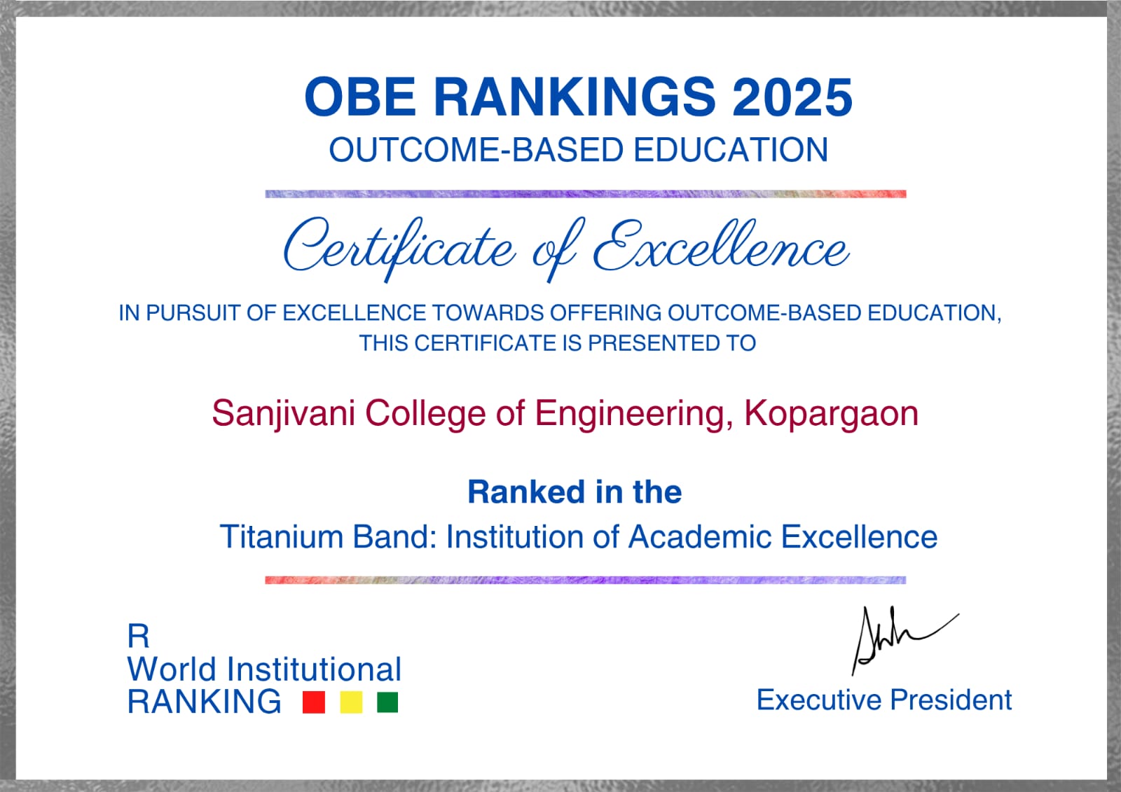 Sanjivani College of Engineering Achieves Higher Band in OBE Rankings 2025