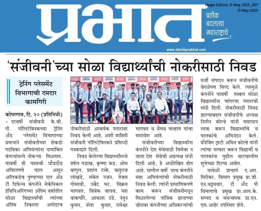 16 Sanjivani Students Placed.